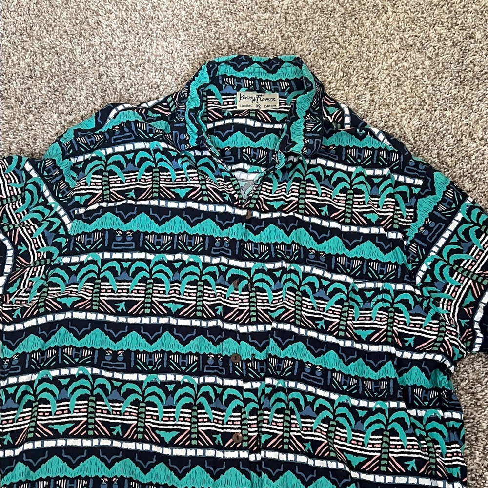 Kenny Flowers Men's Teal and Black Patterned Shirt